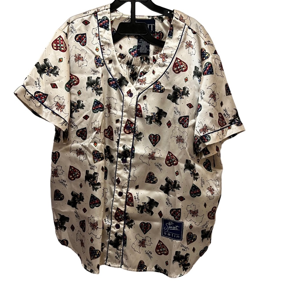 Nite Spirit Sleepwear Scottie Dog With Hearts Satin 2 Piece Set Size M NWOT